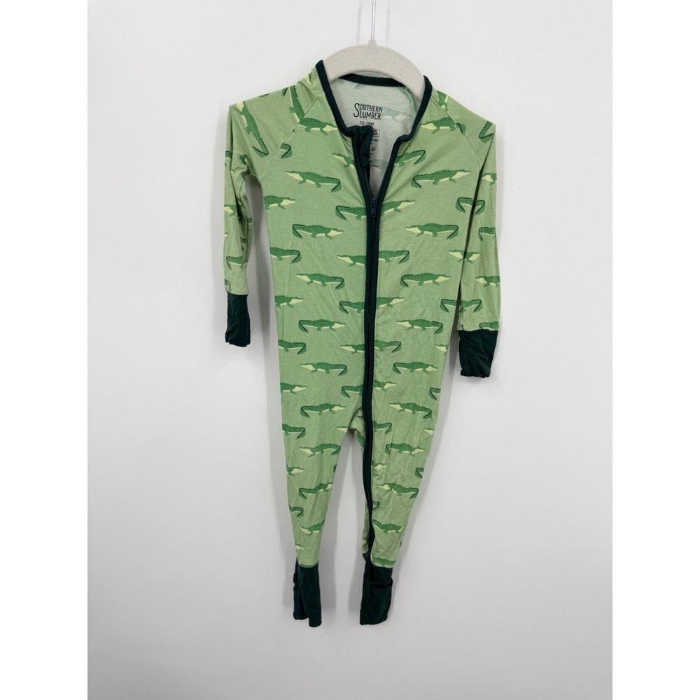 Southern Slumber Alligator Bamboo Sleeper Kids 12-18M Green Zip Pajamas